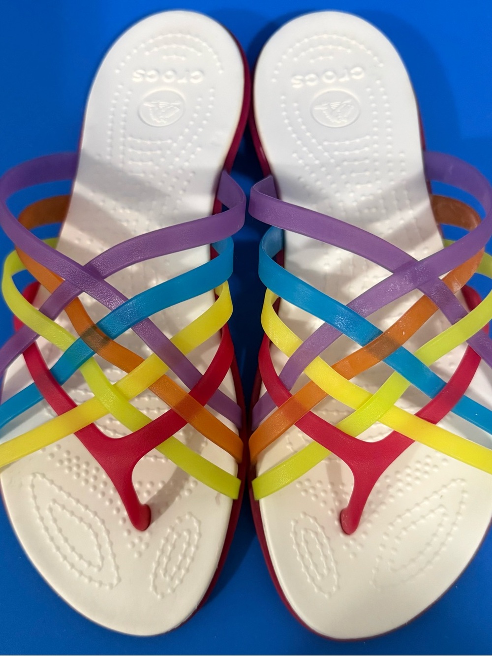 Crocs Huarache Flat Sandals Womens Rainbow Jelly Flip-Flops Thongs Flats Size 8 - Picture 5 of 9